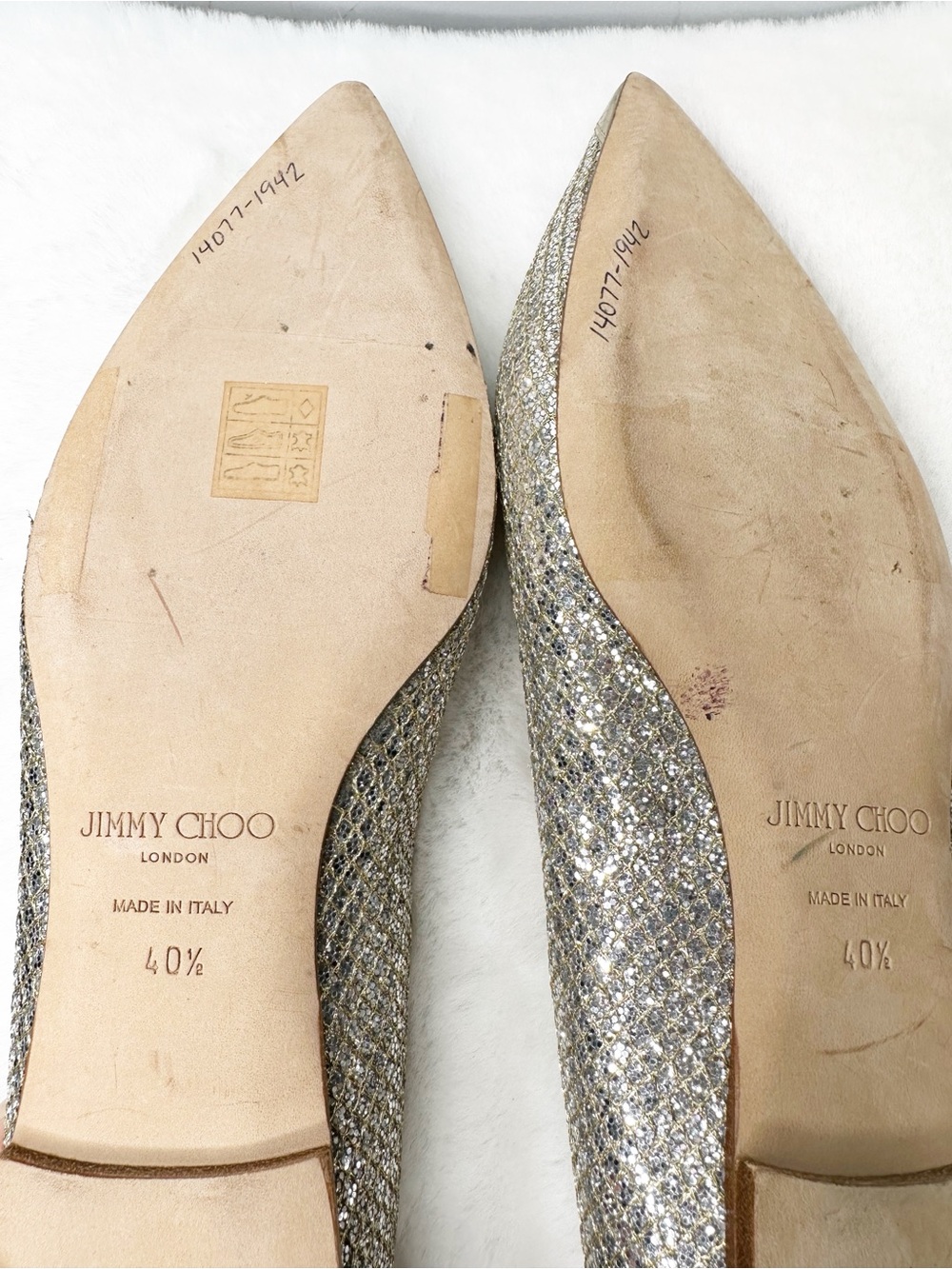 Jimmy Choo Silver Glitter Pointed-Toe Romy Flats Size 10.5 - Picture 7 of 7
